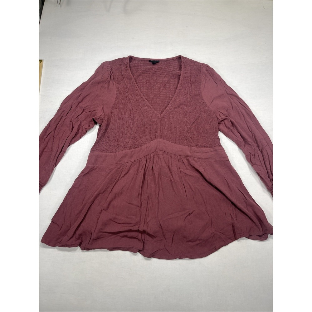 Torrid Women's Large Burgundy V-Neck Long Sleeve Peplum Top RN 148862